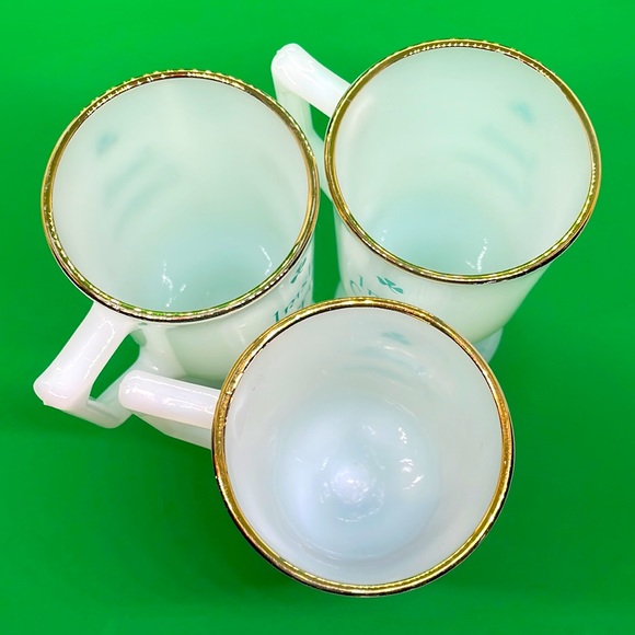 Dining Vintage Milk Glass Irish Coffee Mugs Set Of 3 White With Green Design 512 Poshmark